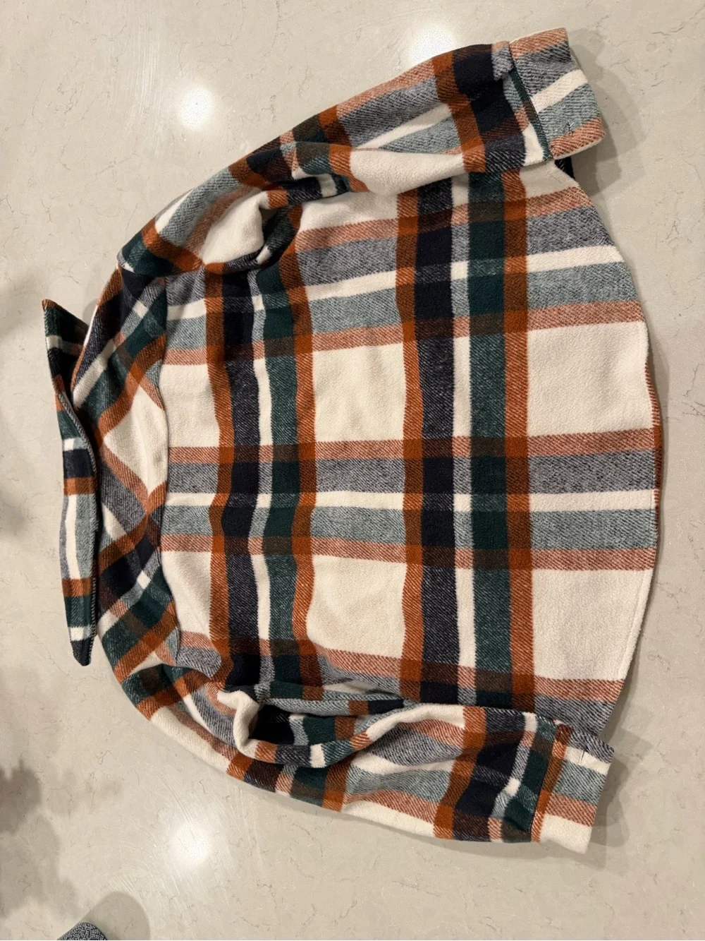 Kids Plaid Button-Up Shirt Jacket in Cream, Rust & Navy
